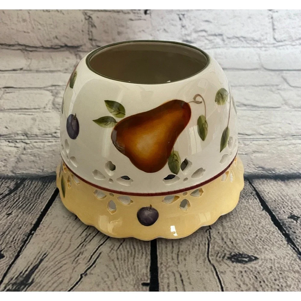 Home Interiors Sonoma Villa Ceramic Candle Jar Shade Fruit Cut Out Cottage‎ Core